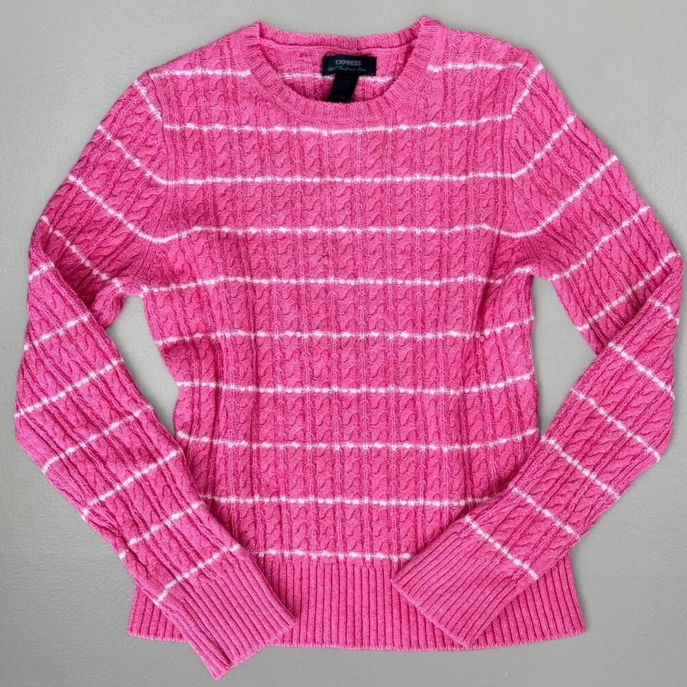 Vtg y2k Pink striped cashmere preppy knit sweater
